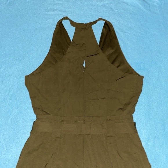 LULUS In The City wrap top jumpsuit olive belted lined 2 pockets NEW size M - Picture 7 of 15